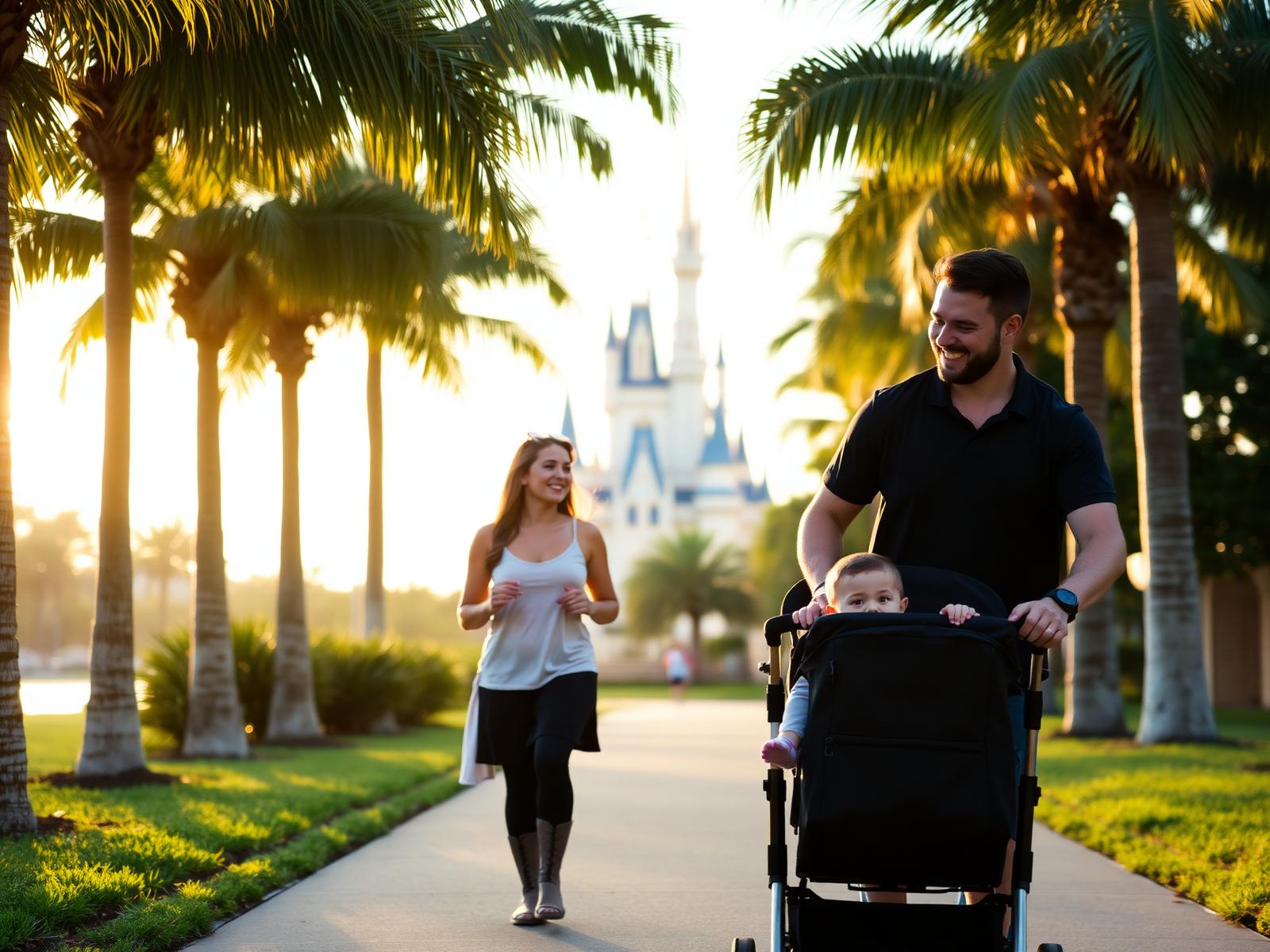 Family walking a stroller near Orlando